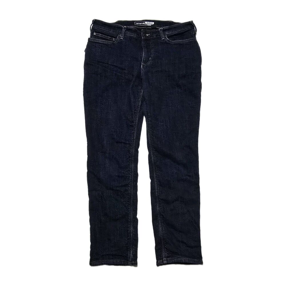 Carhartt Rugged Flex Women's 14 Jeans Relaxed Fit Fleece Dark Wash Denim Pants